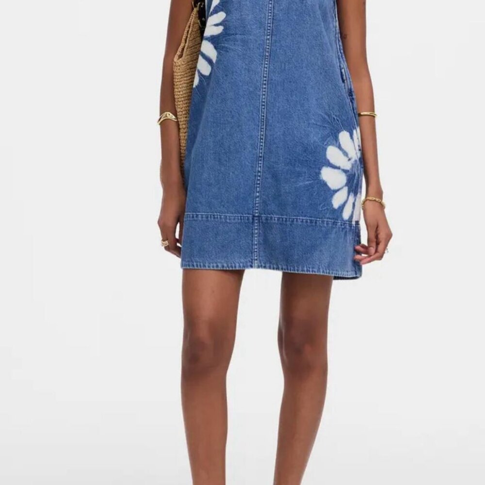 Madewell Tie-Dye Daisy Denim Shift Dress – Size Large - Picture 4 of 6